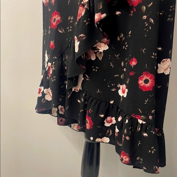 Kismet Black Skirt Ruffles and Pink Floral design Wrap Style With Tie Size S - Picture 4 of 7